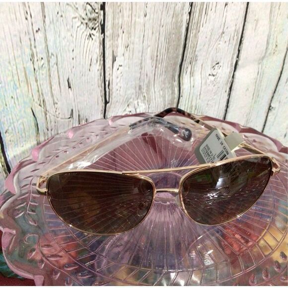 NWT Falls Creek Unisex Aviator Style Sunglasses Gold Metal Frames Brown Lense 10 - Picture 12 of 13